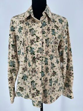 Liz Claiborne Floral Textured Top in‎ Cream and Teal